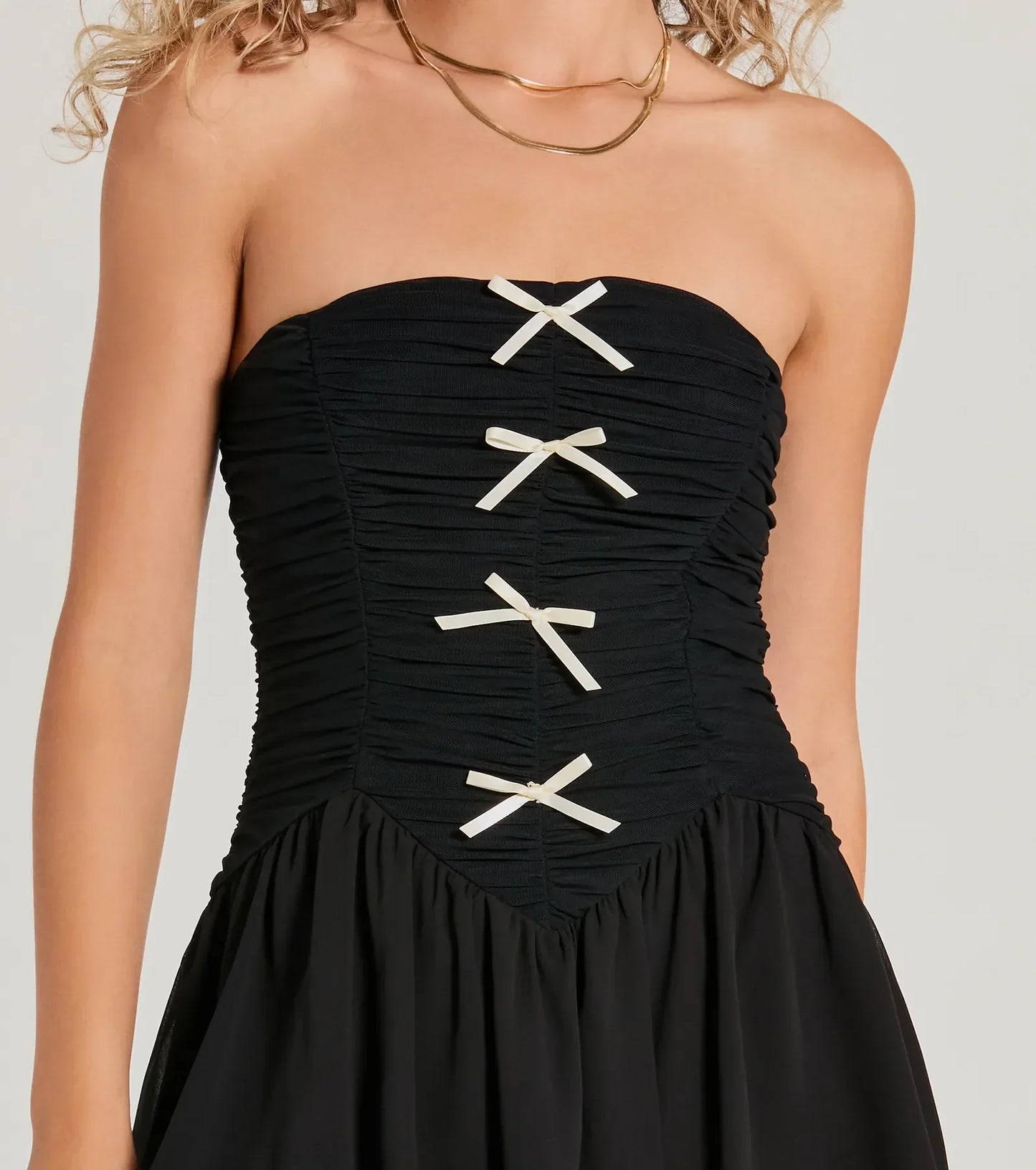 Prettiest Pick Strapless Bow A-Line Mini Dress