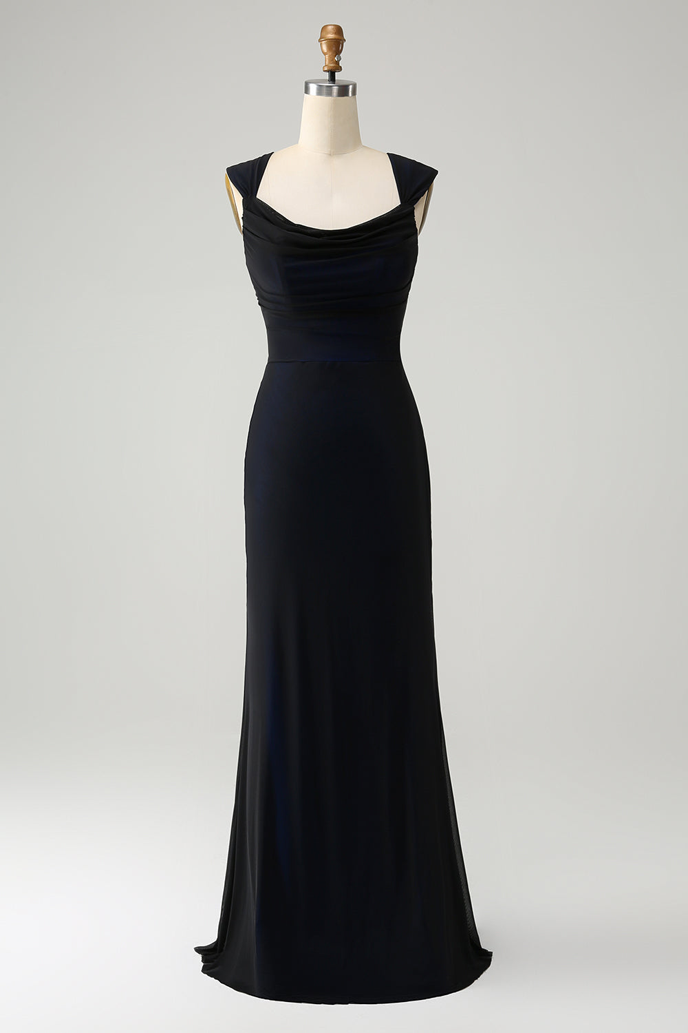 Black Blue Mermaid Cowl Neck Long Bridesmaid Dress feolate Black Blue Mermaid Cowl Neck Long Bridesmaid Dress feolate
