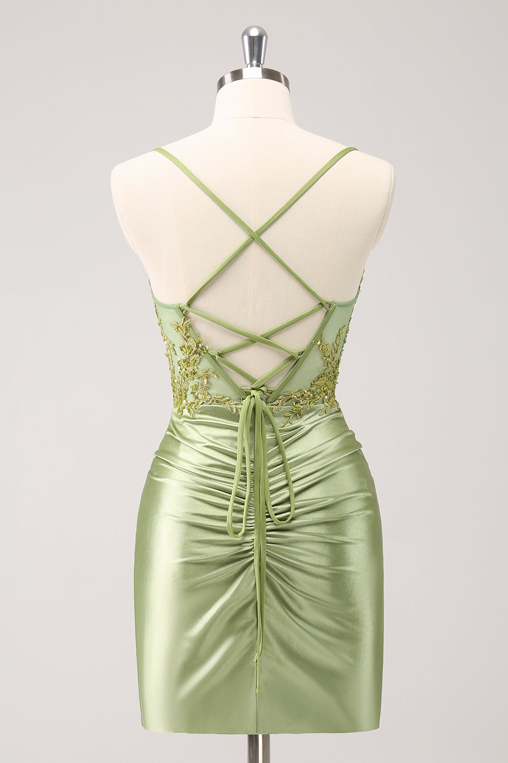 Sparkly Army Green Floral Tight Short Homecoming Dress
