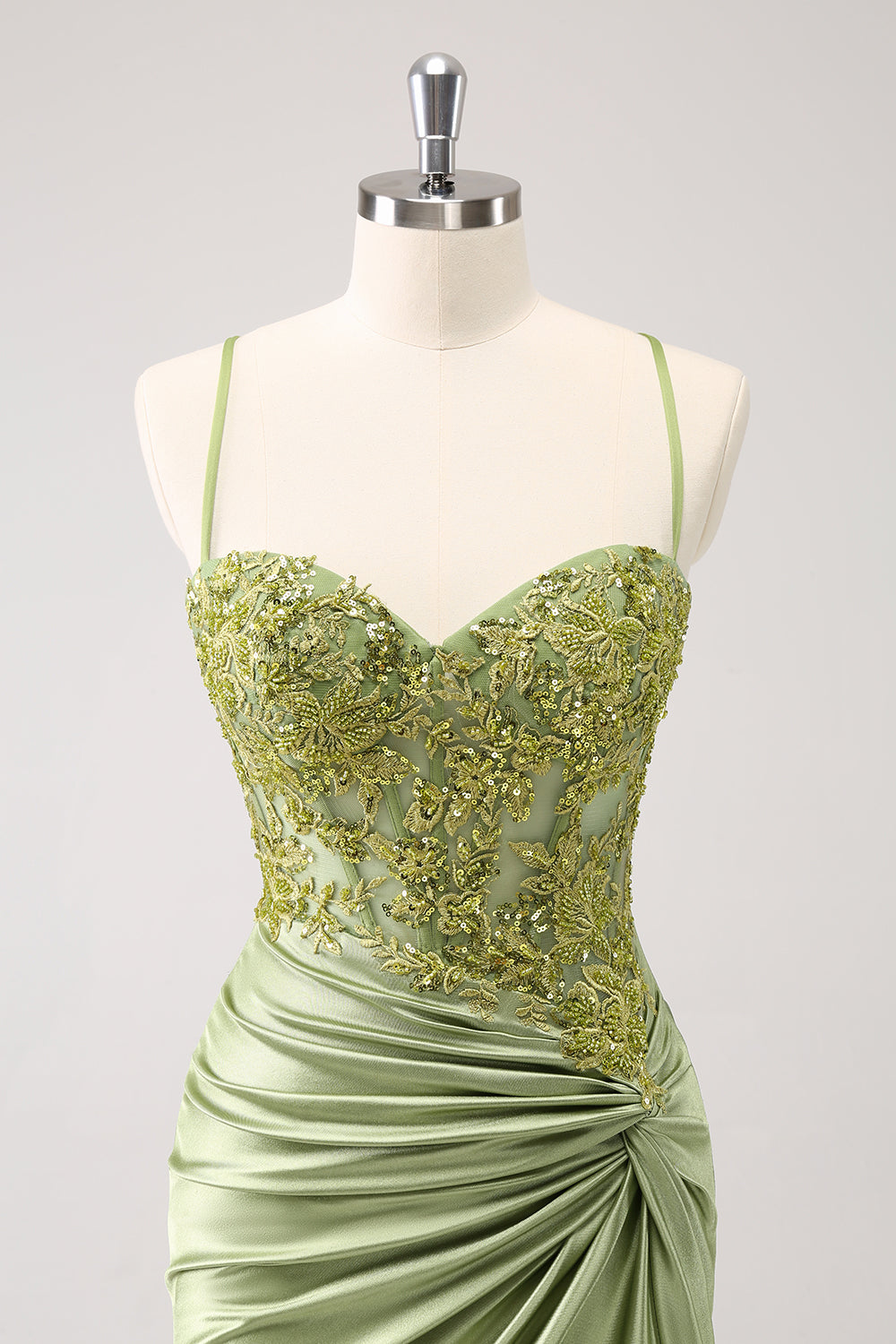 Sparkly Army Green Floral Tight Short Homecoming Dress