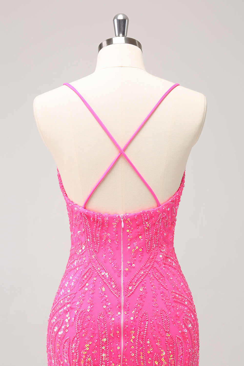 Sparkly Hot Pink Tight Short V-Neck Homecoming Dress with Fringes