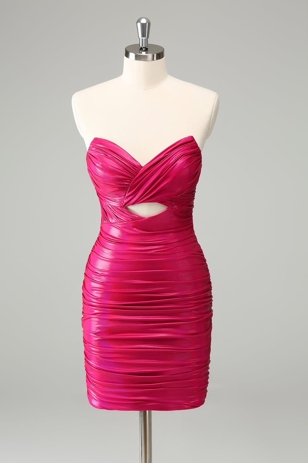 Fuchsia Strapless Tight Keyhole Short Homecoming Dress
