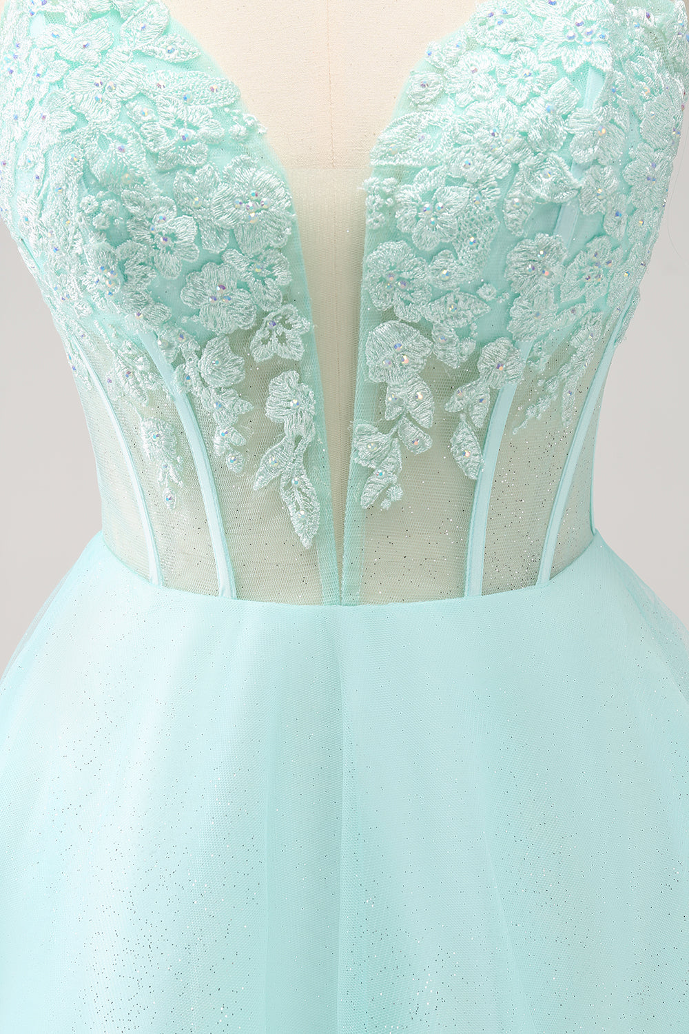 Green Spaghetti Straps Corset A Line Short Homecoming Dress With Lace