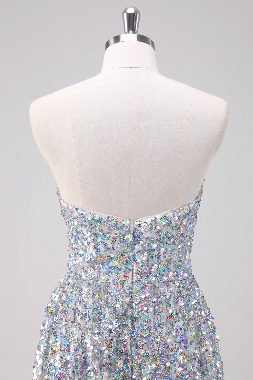 Sparkly Silver Sweetheart Asymmetric Short Homecoming Dress with Sequins