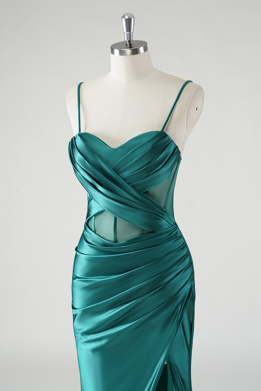 Dark Green Mermaid Satin Corset Prom Dress with Slit