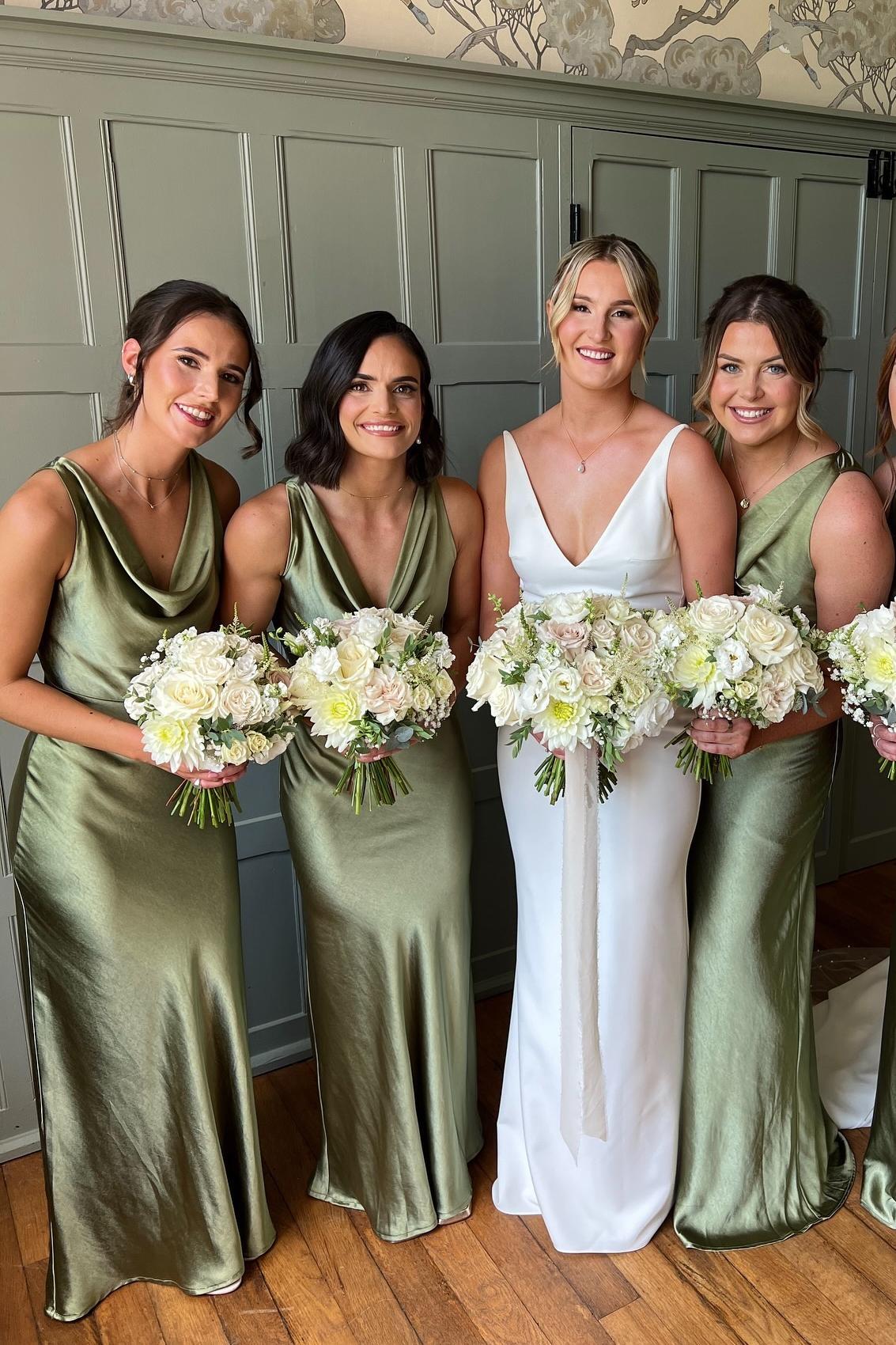 Cowl Neck Sage Green Sheath Spandex Long Bridesmaid Dress