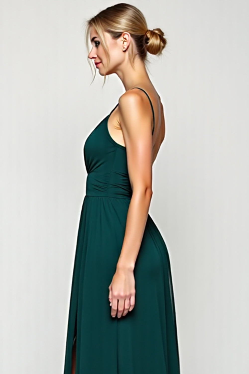 Pine A Line Long Chiffon Bridesmaid Dress with Slit