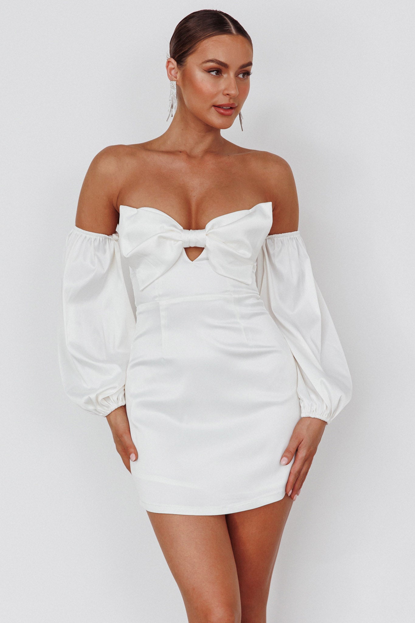 Lilly Off-Shoulder Bow Mini Dress White