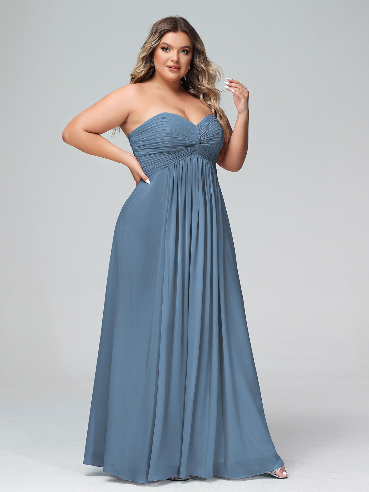 Strapless Empire Chiffon Dresses with Sweetheart Slate Blue
