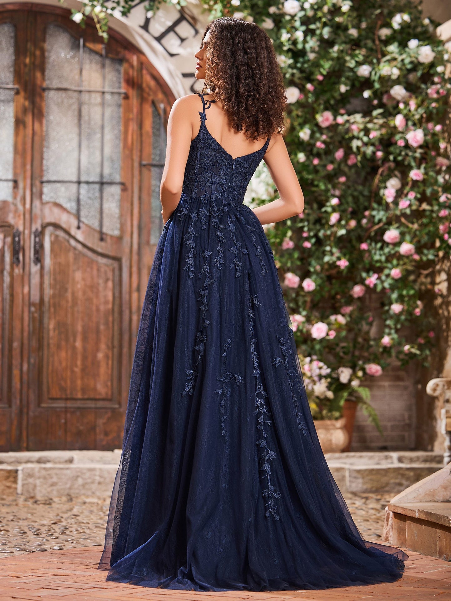 Sweep Train Tulle Dress With Slit Dark Navy
