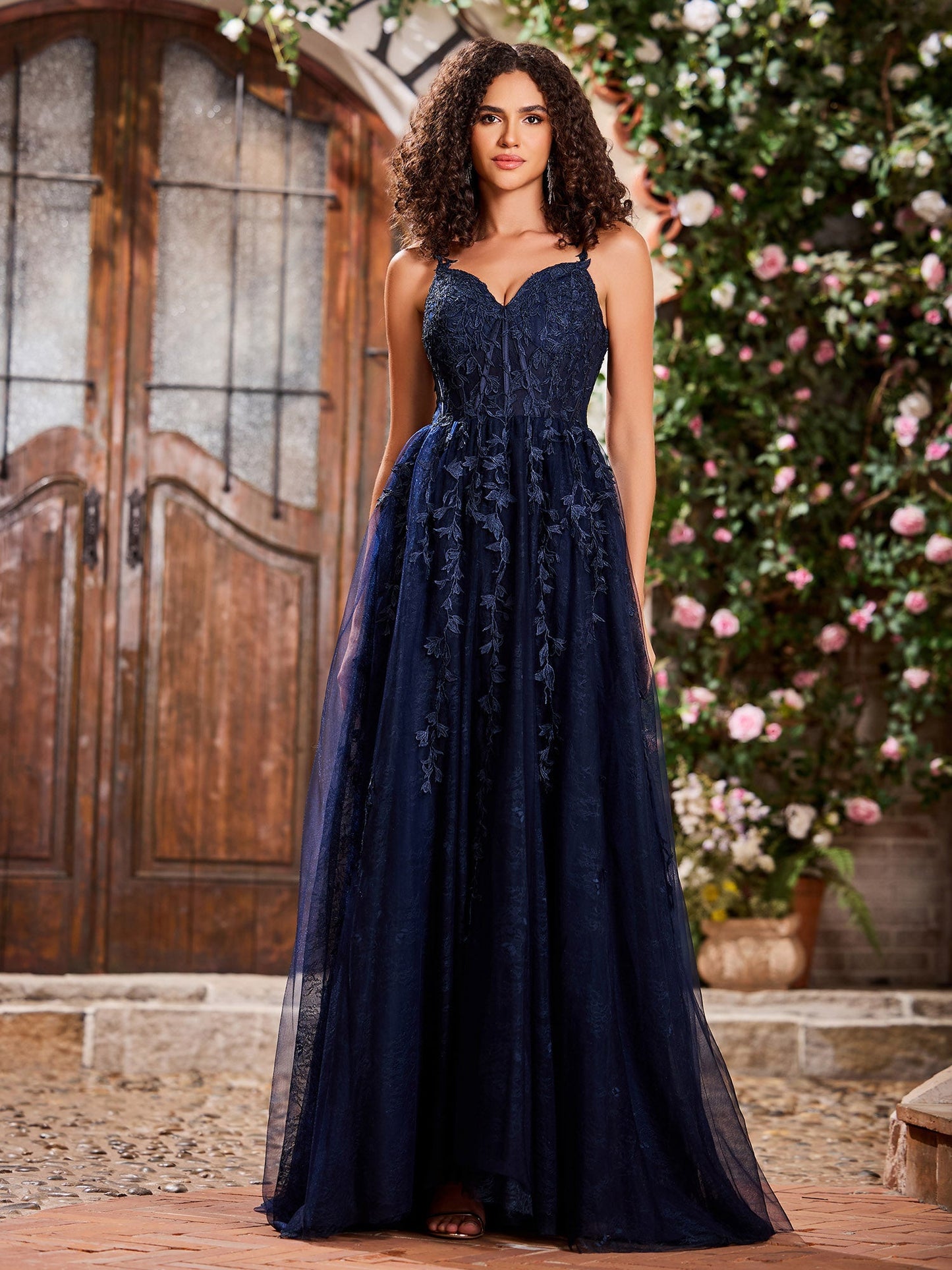 Sweep Train Tulle Dress With Slit Dark Navy