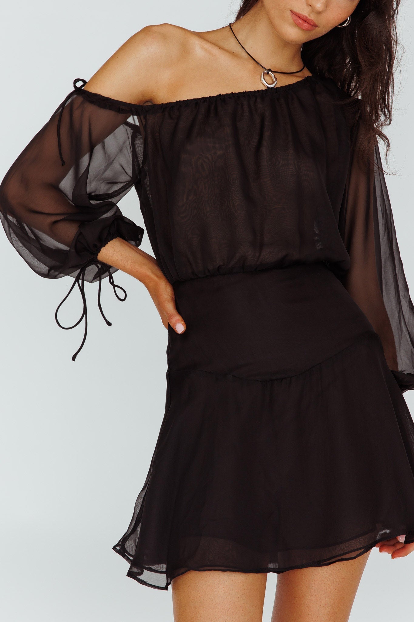 Mariona Off Shoulder Long Sleeve Mini Dress Black