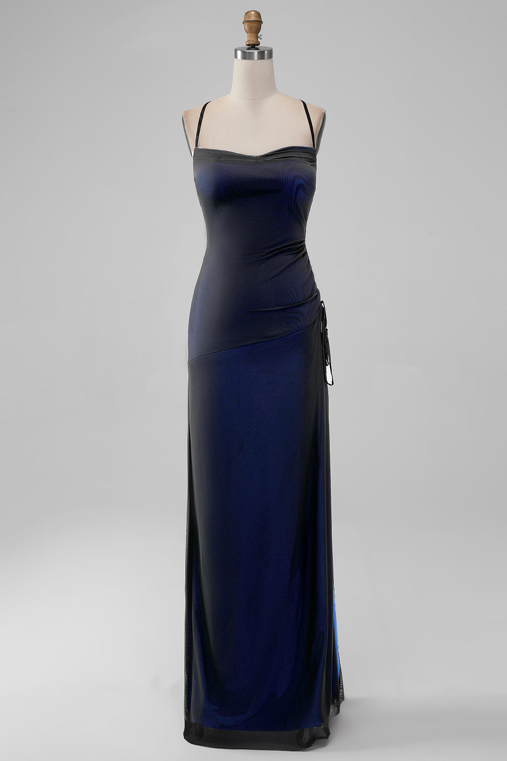 black and blue bridesmaid dresses Sheath Spaghetti Straps Black Blue Floor Length Bridesmaid Dress
