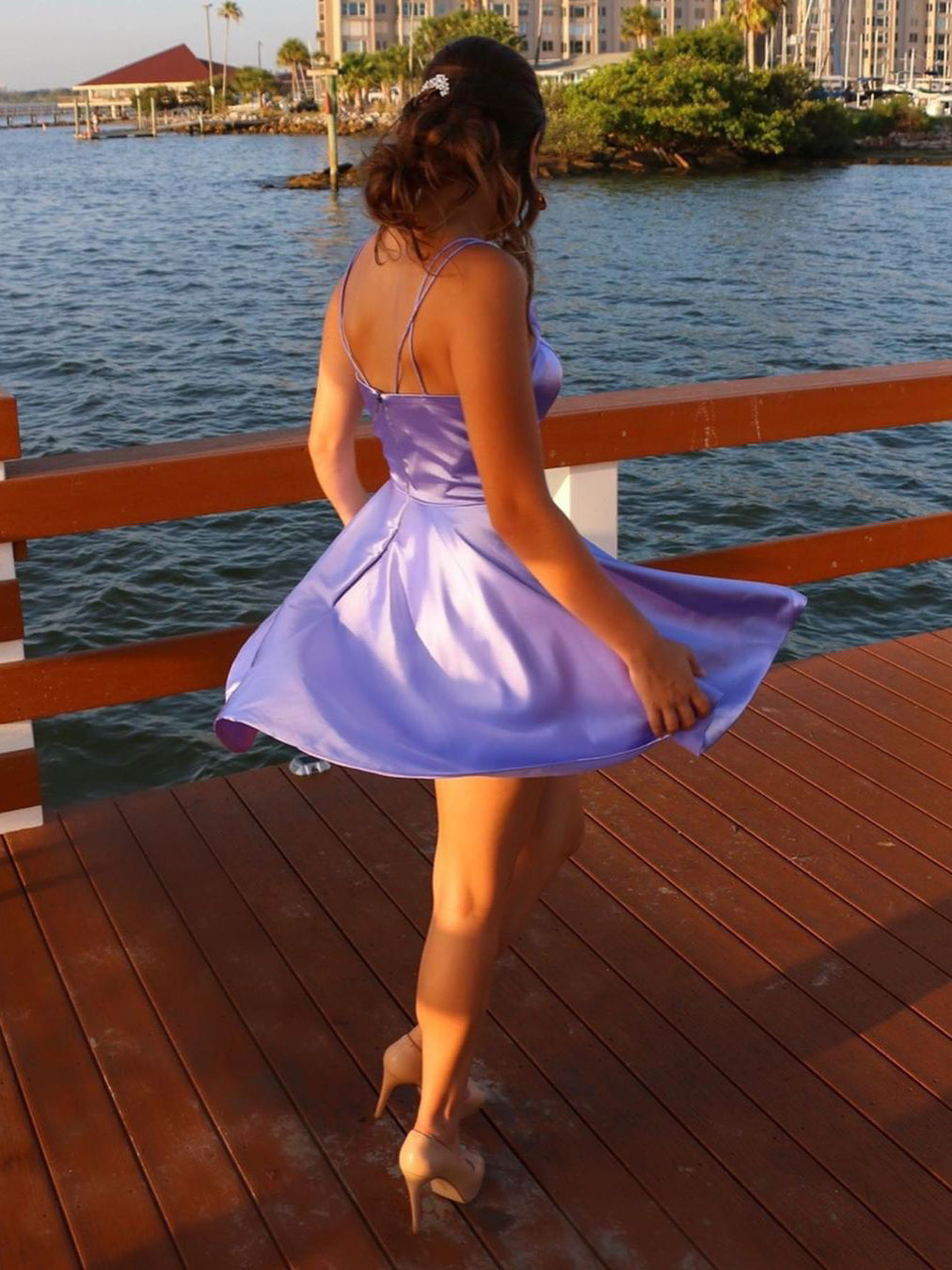 Sexy Satin Spaghetti Straps Neckline Short A-line Homecoming Dresses HD161