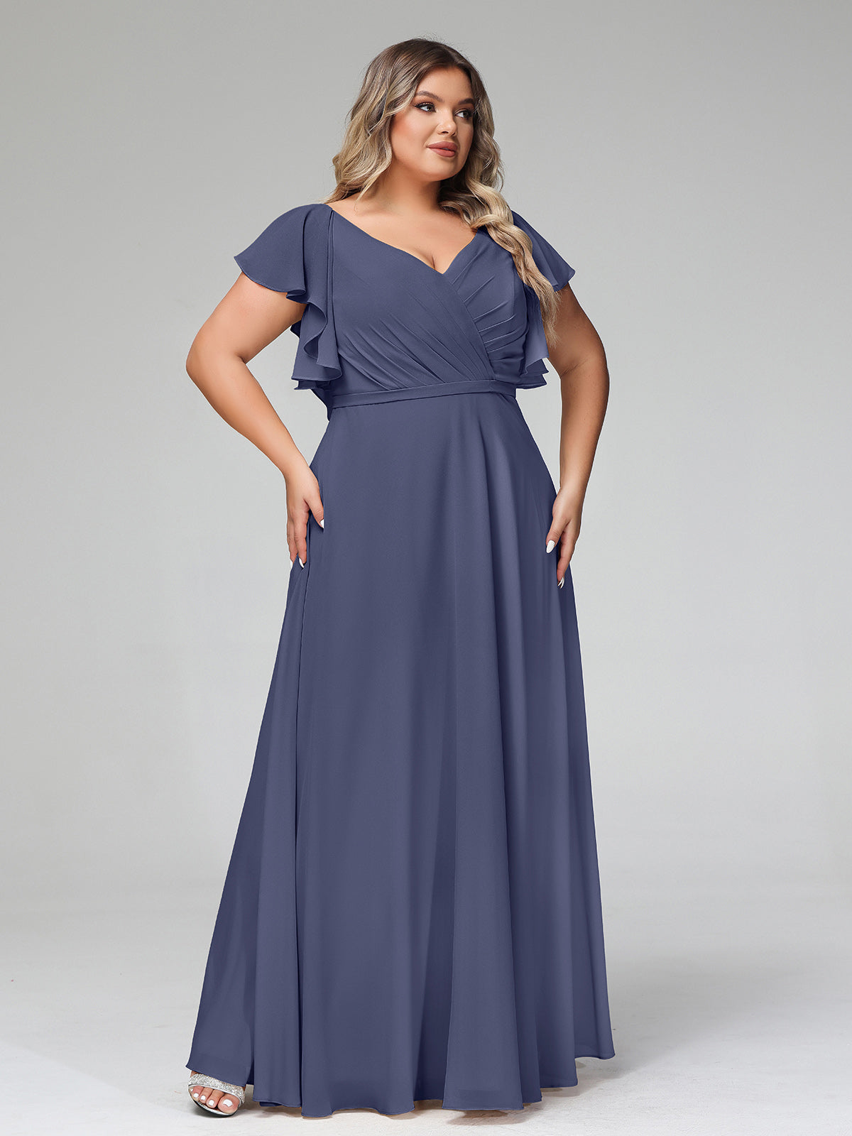 V-neck Cap Sleeves Dresses with Ruffles-Stormy