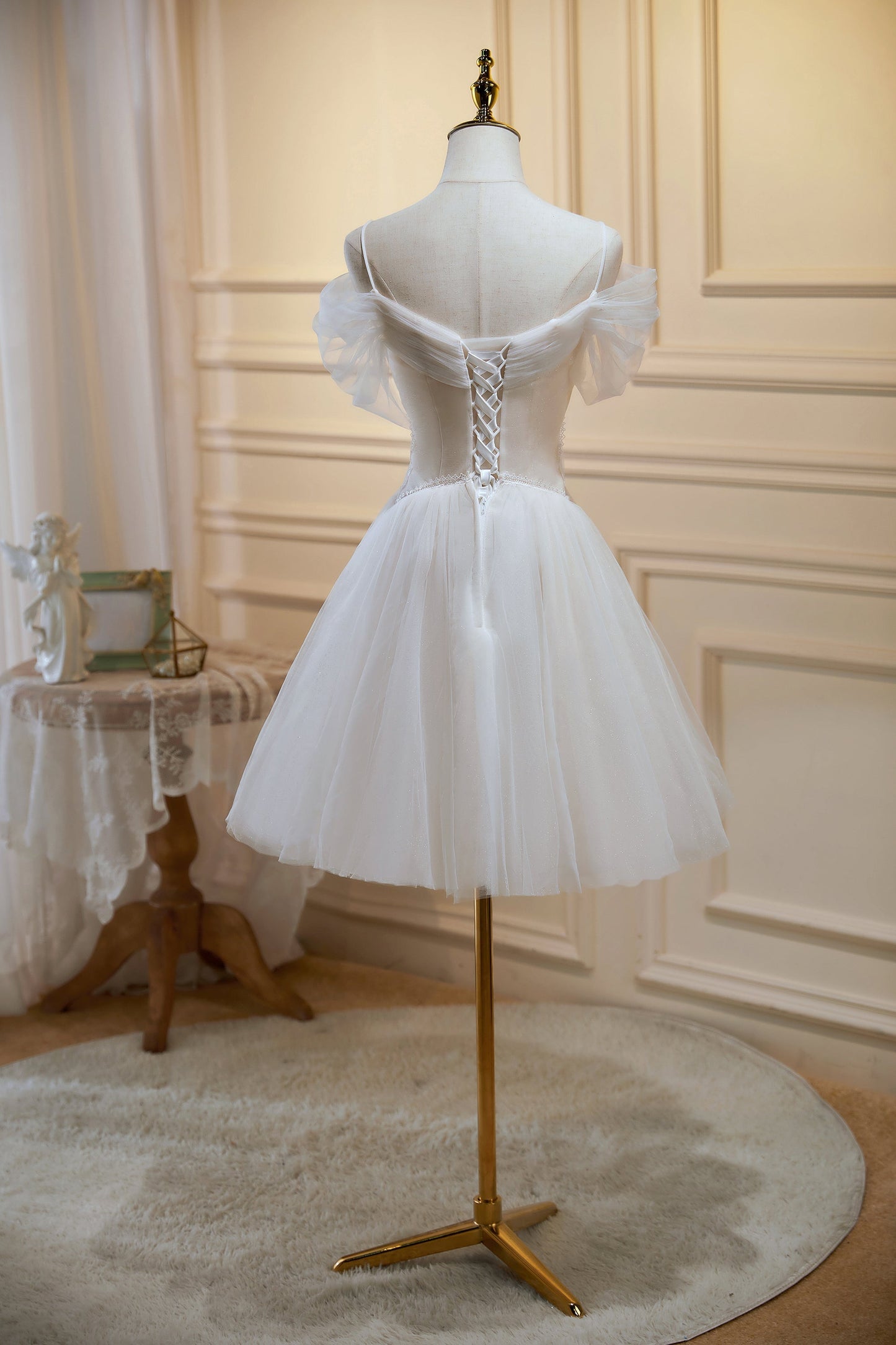 Sama |Ivory A-line V Neck Tulle Homecoming Dresses