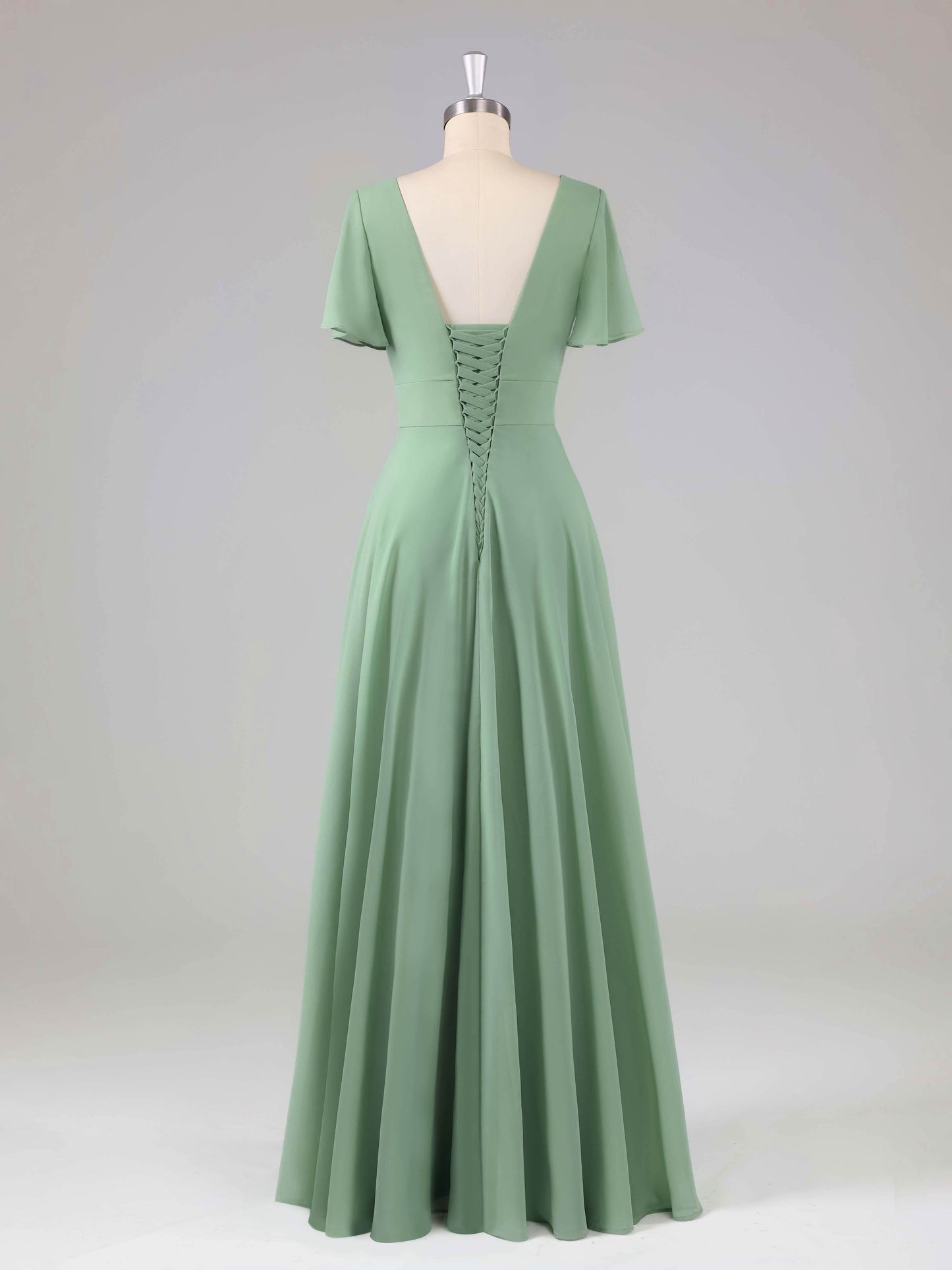 Liora V-Neck Ruffles Flutter Sleeves Bridesmaid Dresses with Slit