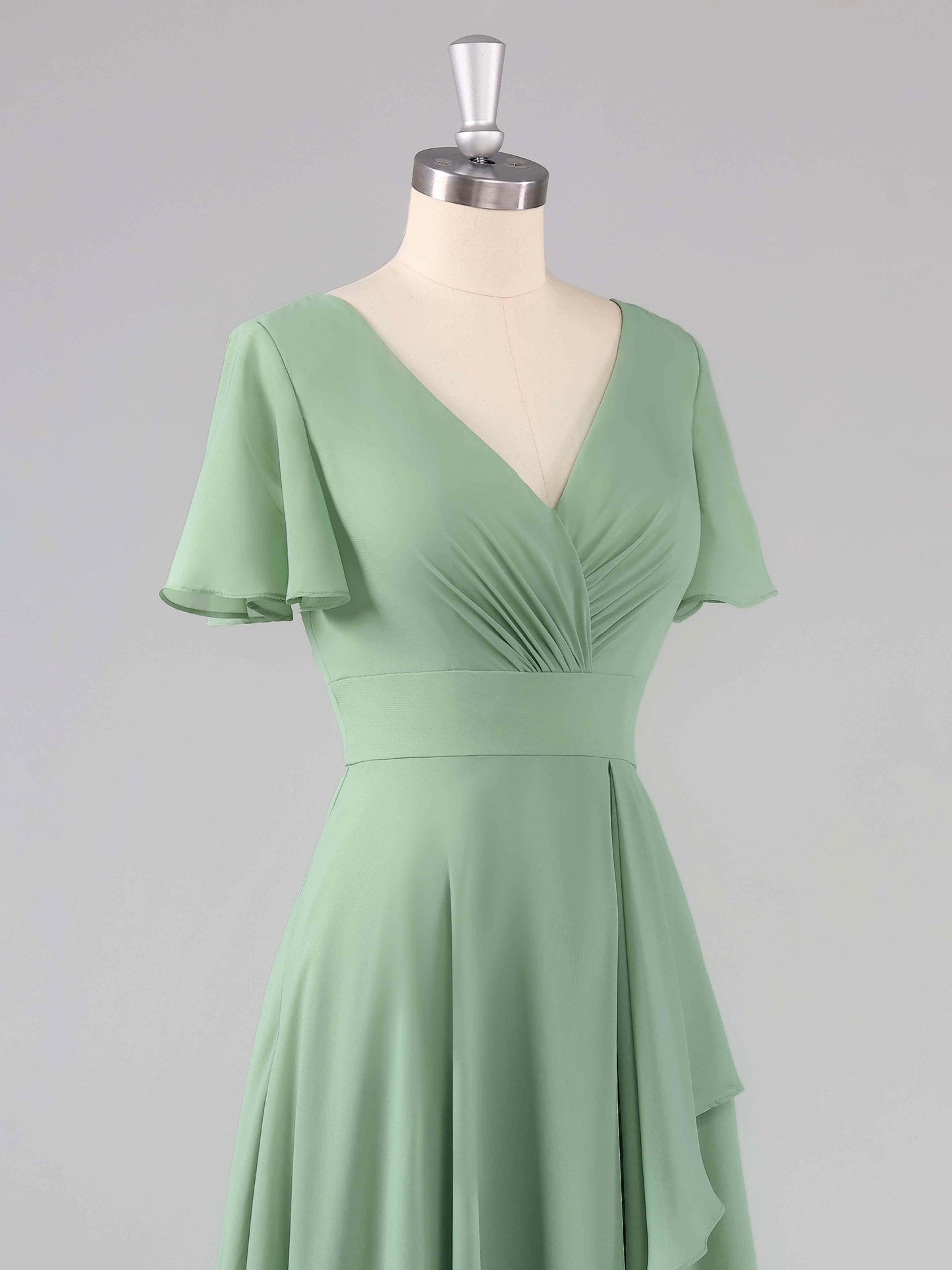 Leliana Simple V-Neck Ruffles Bridesmaid Dresses with Slit