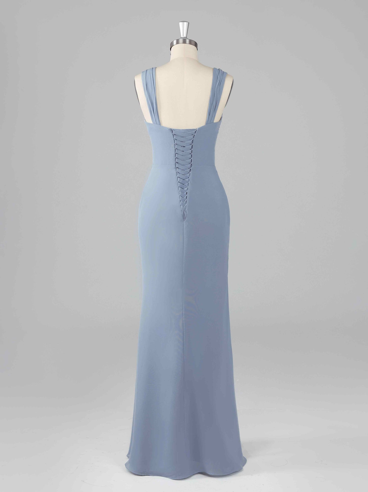 Livana Simple Square Neck Sheath Bridesmaid Dresses with Slit