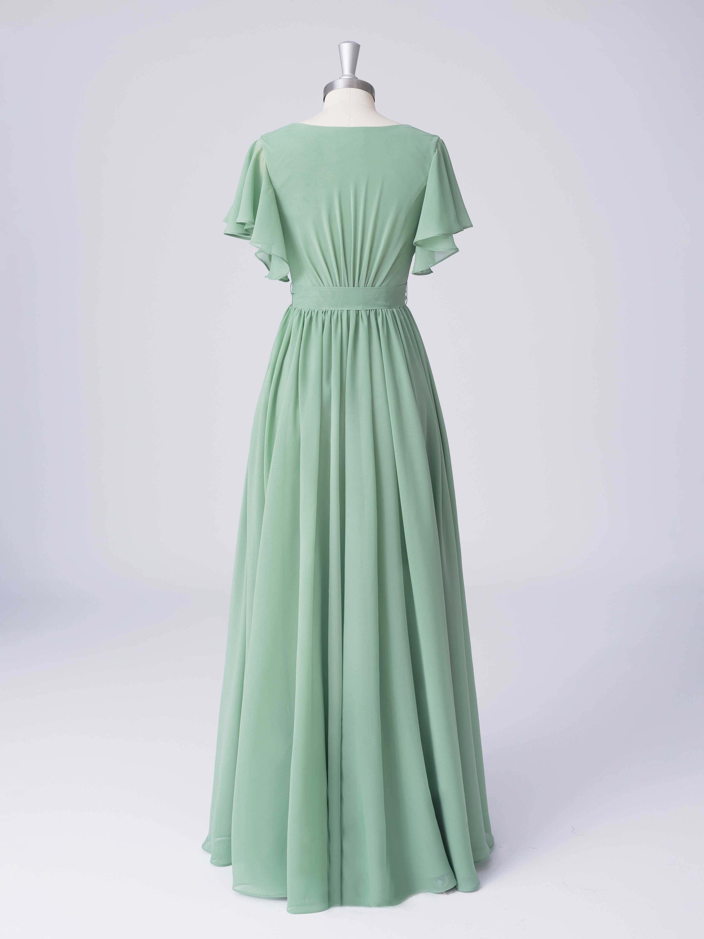Lunette Elegant V-Neck Chiffon A-line Bridesmaid Dresses with Belt