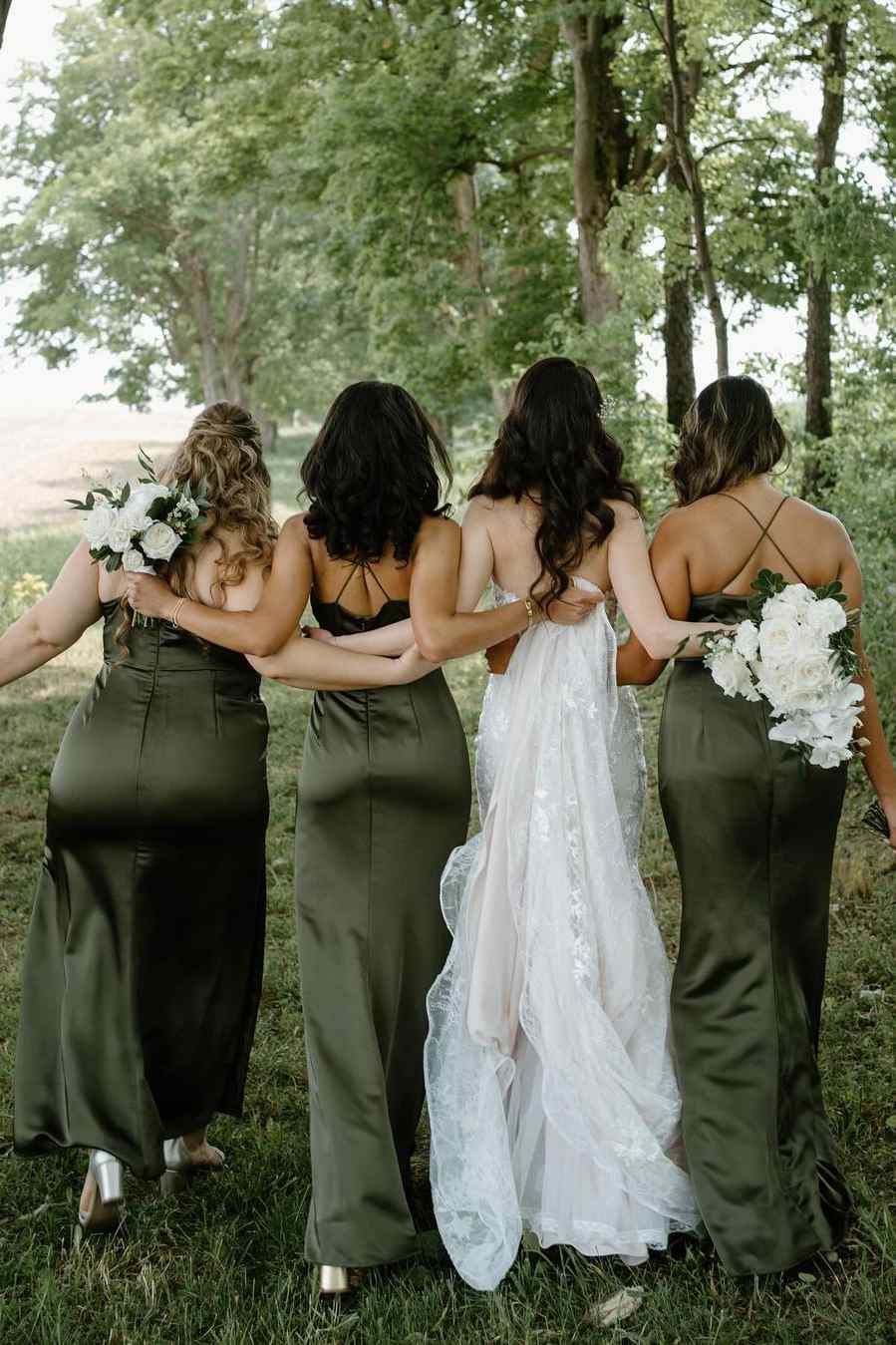 Olive Cowl Neck Spaghetti Straps Sheath Satin Pleated Long Bridesmaid Dress