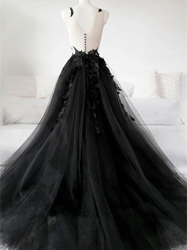 Stunning Tulle Prom Dresses A-line Appliqued Evening Gowns