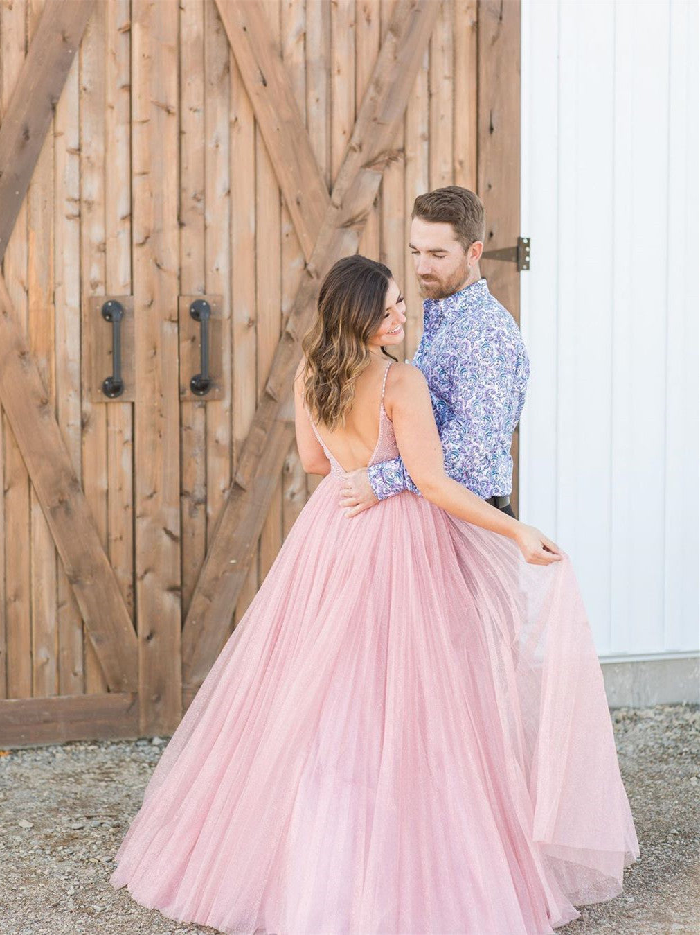 Spaghetti Straps Tulle Prom Dresses A-line Evening Dresses With Beads