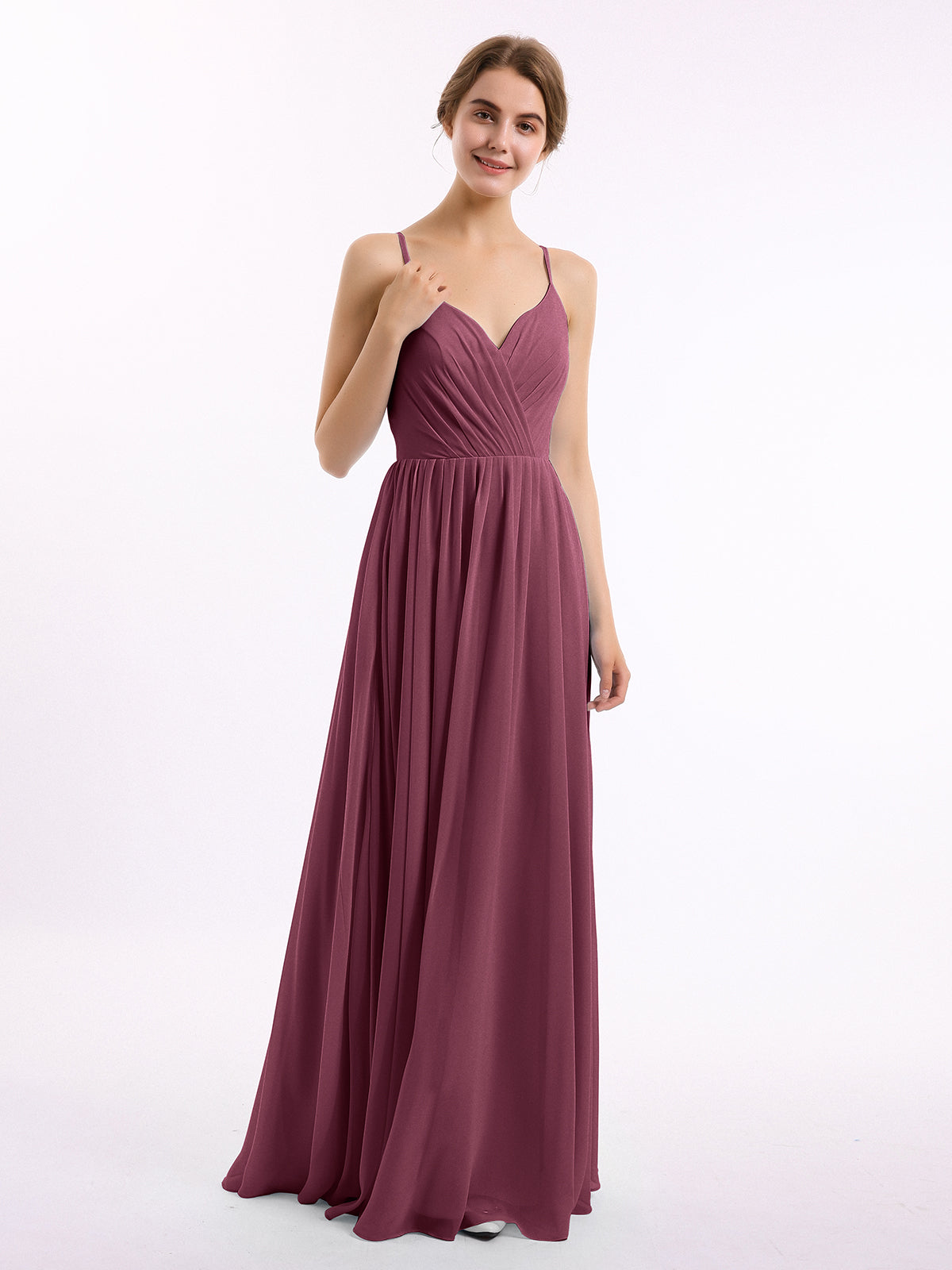 Chiffon Bridesmaid Dresses with Spaghetti Straps-Mulberry