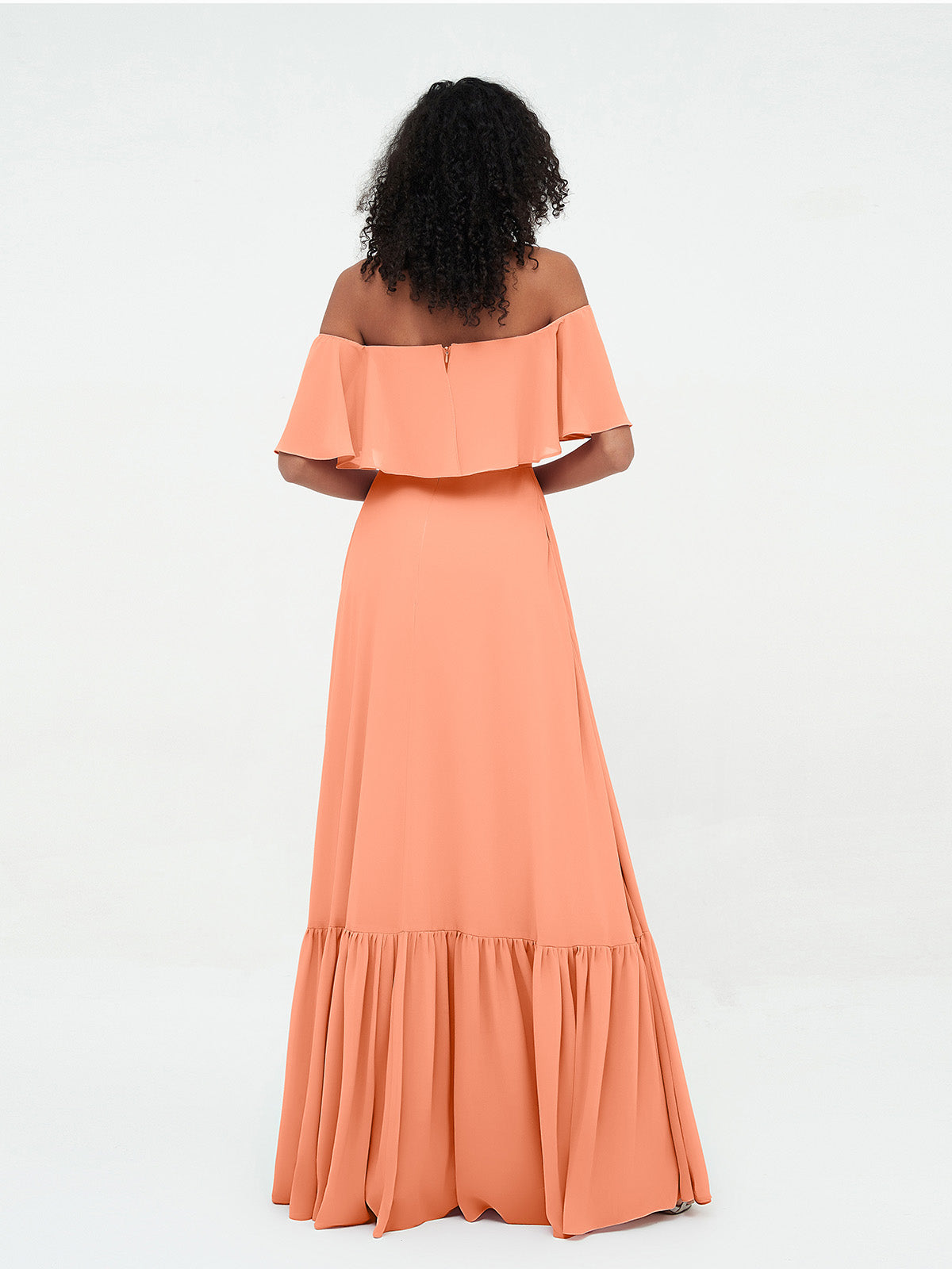 Off Shoulder Chiffon Tiered Skirt Max Dresses-Papaya