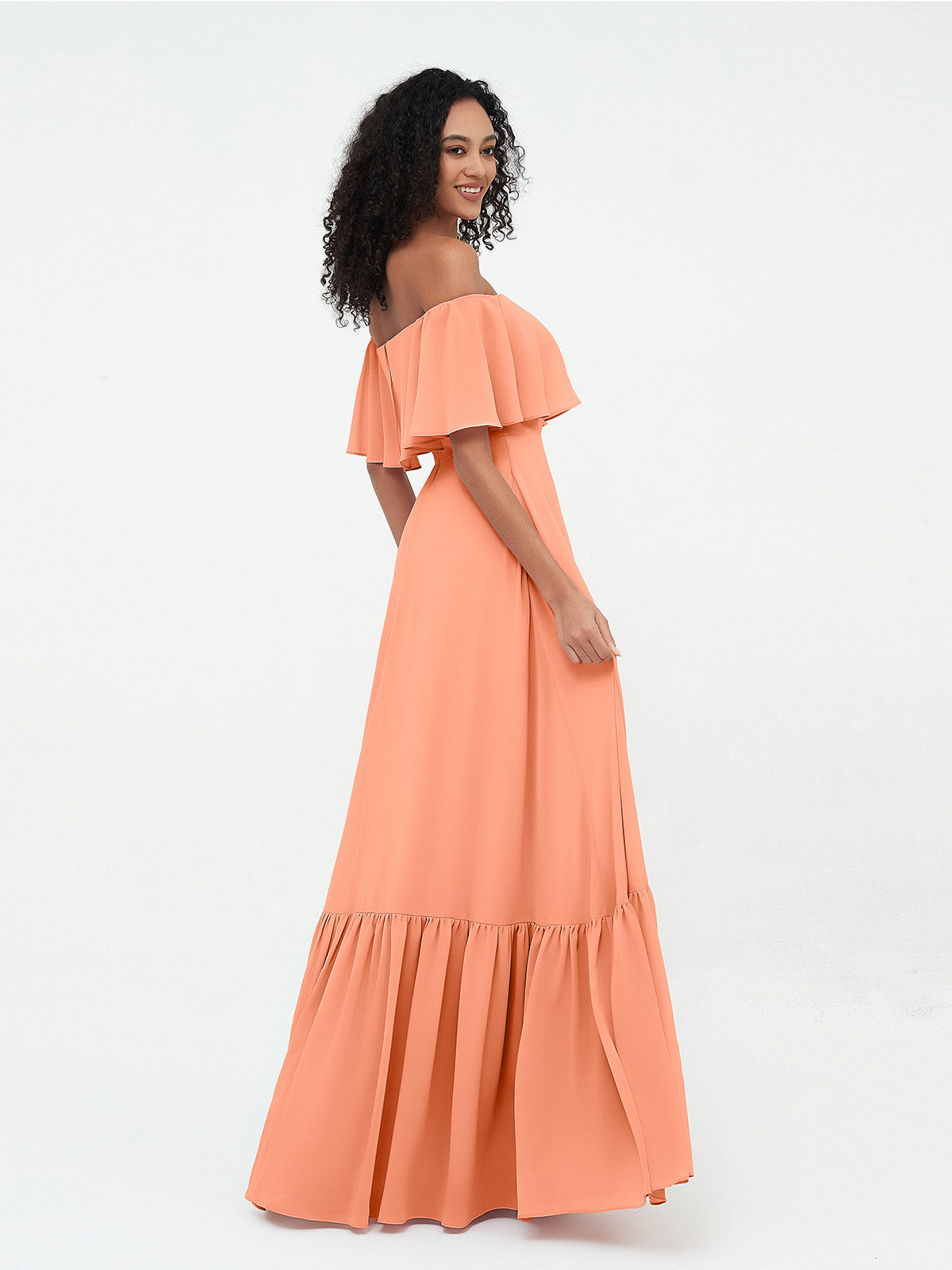 Off Shoulder Chiffon Tiered Skirt Max Dresses-Papaya