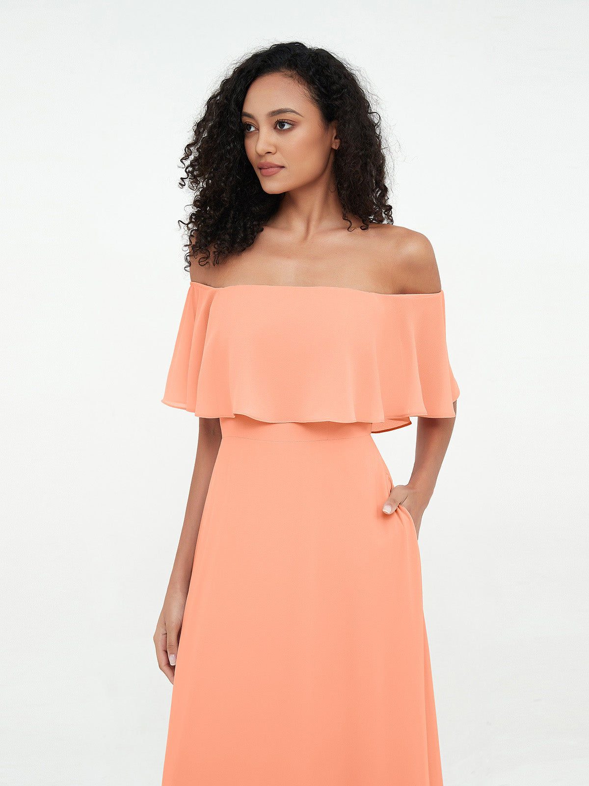 Off Shoulder Chiffon Tiered Skirt Max Dresses-Papaya