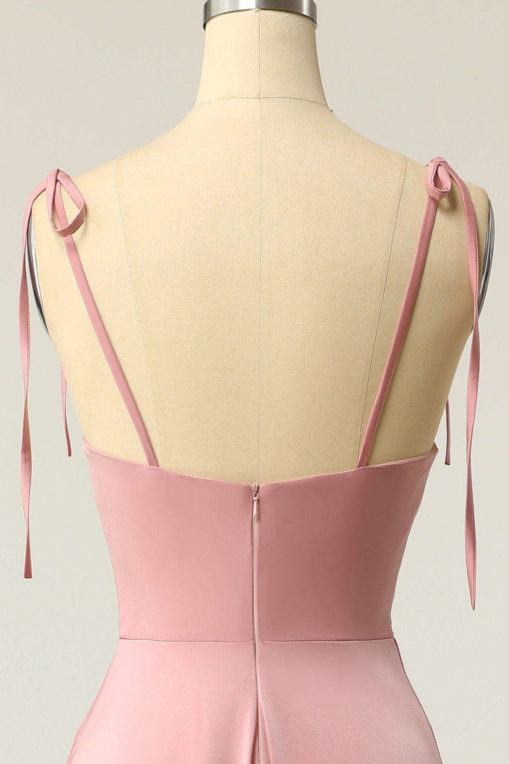 Blush Spaghetti Straps Long Dress with Bowknot