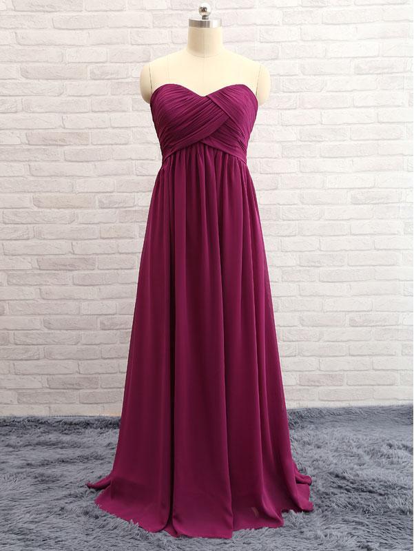 A-line Sweetheart Floor-Length Chiffon Simple Bridesmaid Dresses