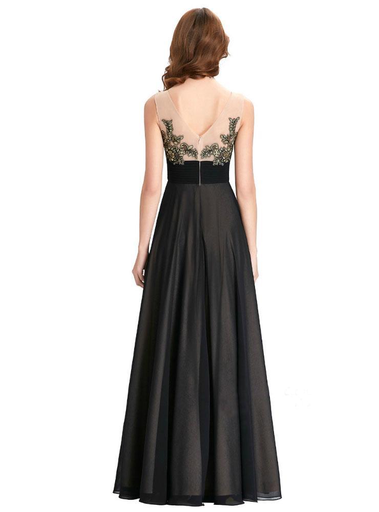 A-line Bateau Floor-Length Chiffon Vintage Prom Dresses