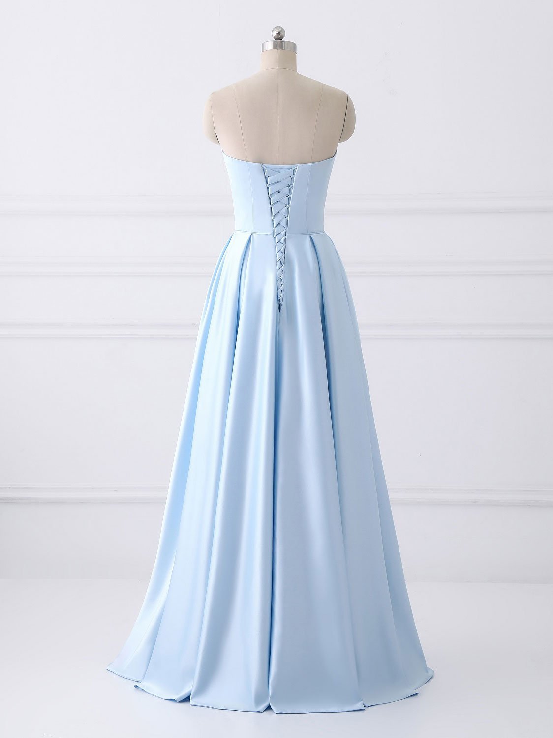 A-line Staright Across Floor-Length Satin Rhine Stone Prom Dresses