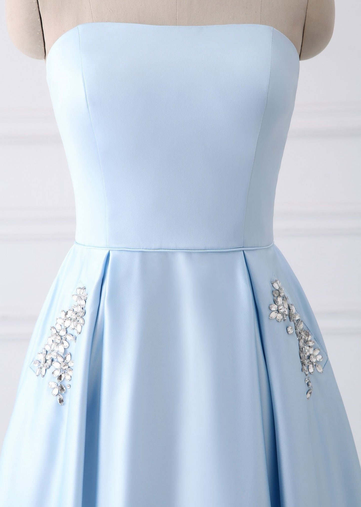 A-line Staright Across Floor-Length Satin Rhine Stone Prom Dresses