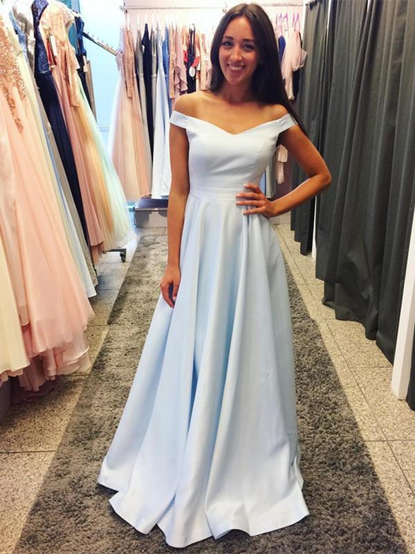 Simple Satin Off-the-shoulder Neckline A-line Prom Dresses