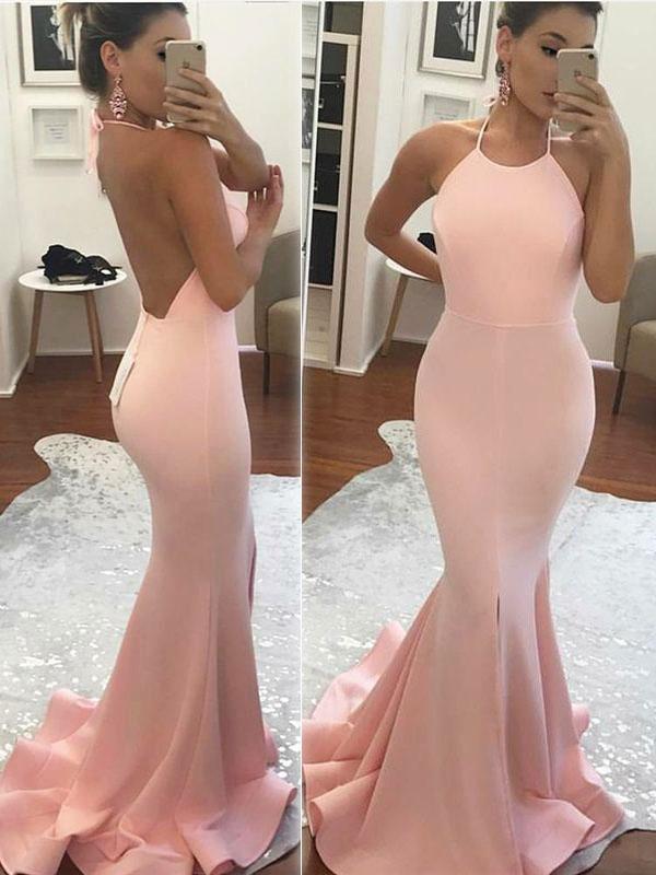 Trumpet/Mermaid Halter Chapel Train Jersey Prom Dresses