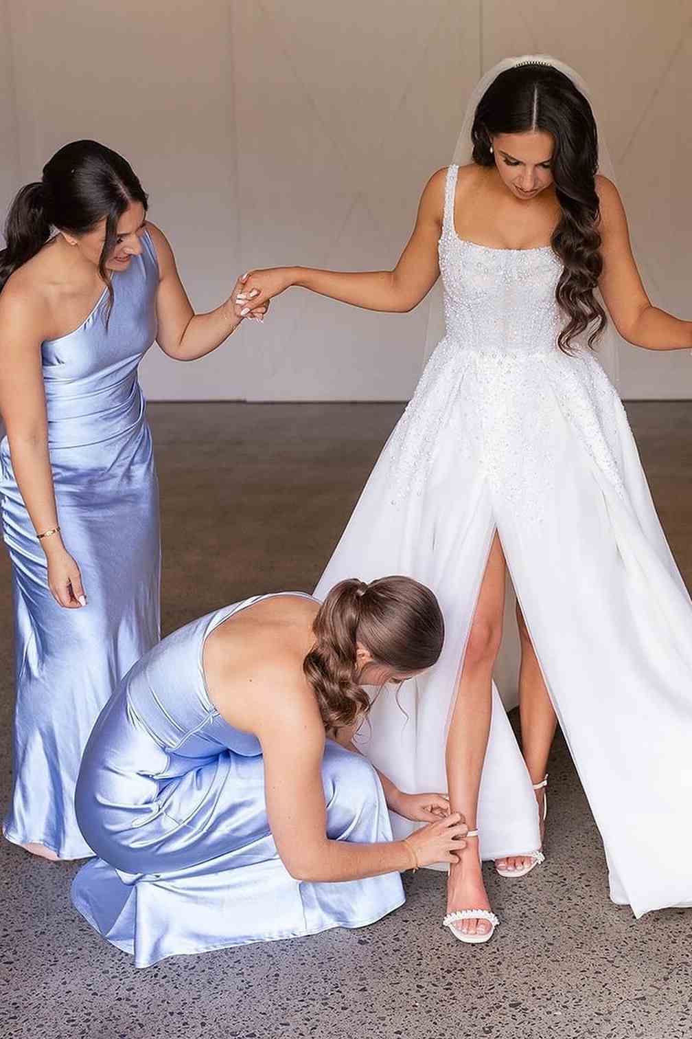 Filigree | One Shoulder Sleeveless Satin Pleated Long Bridesmaid Dress