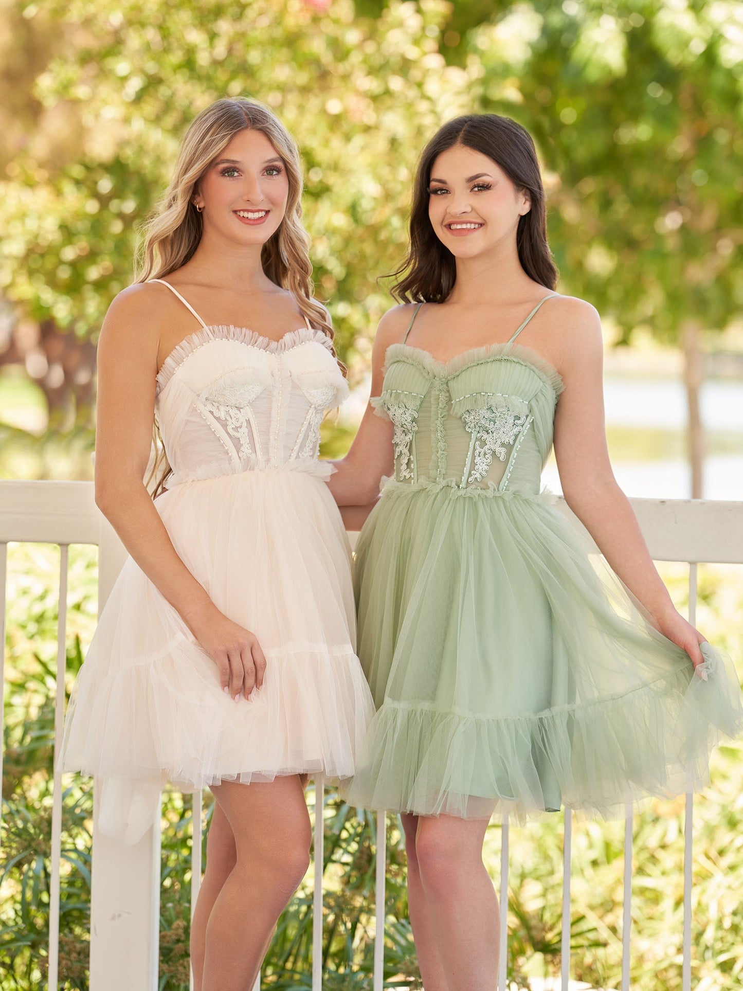 Rosa | Spaghetti Straps Tulle Lace Appliques Short Prom Dresses With Bow