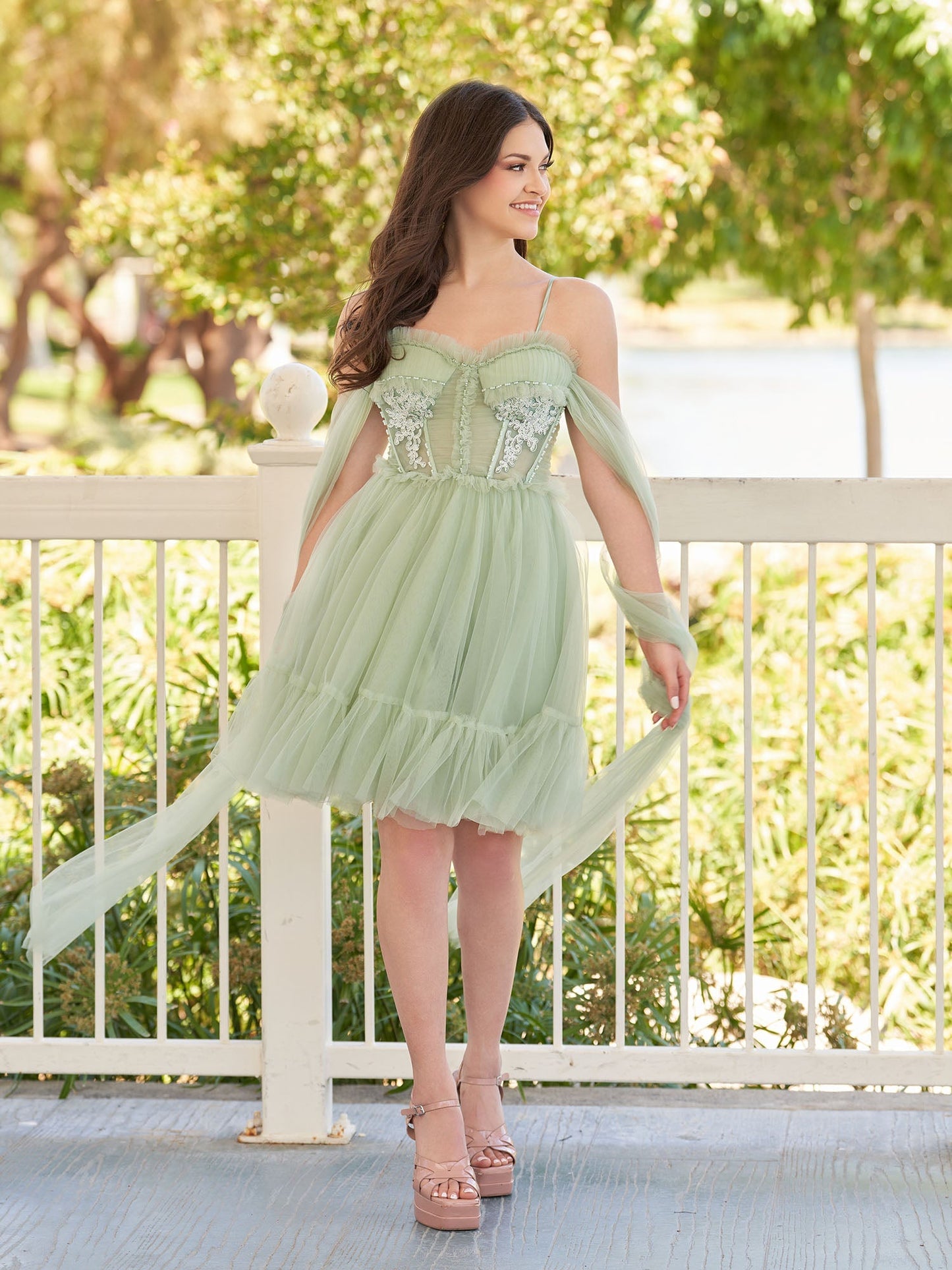 Rosa | Spaghetti Straps Tulle Lace Appliques Short Prom Dresses With Bow