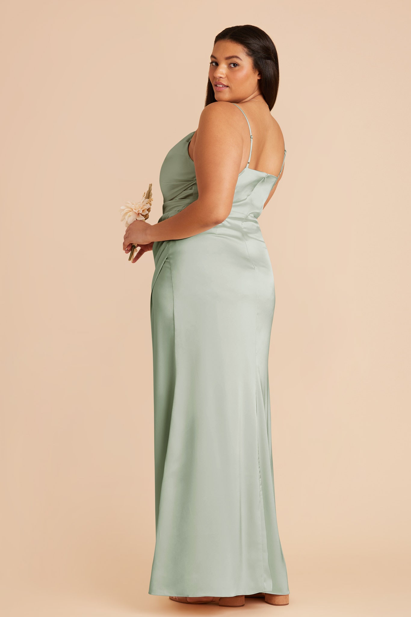Lydia Matte Satin Dress - Sage