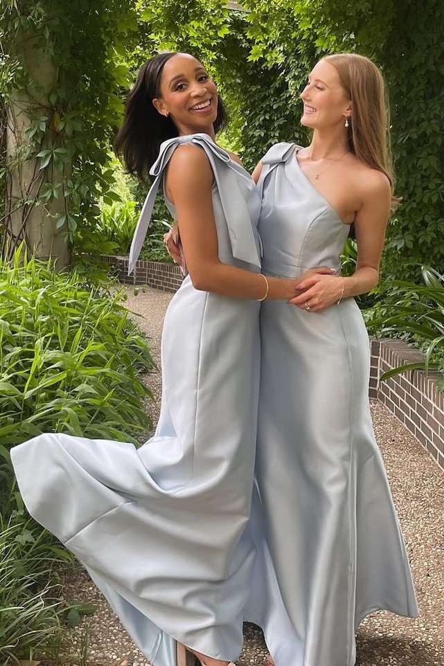 Seneca | Powder Blue One Shoulder Sheath Long Bridesmaid Dress