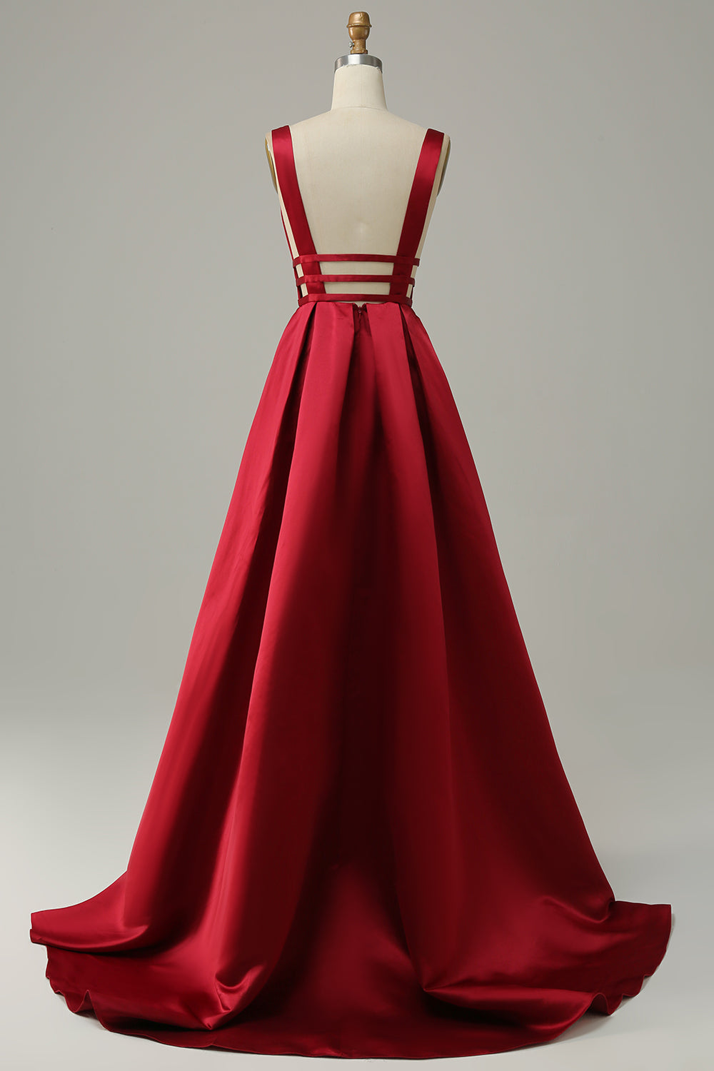 Burgundy Satin Long Prom Dress