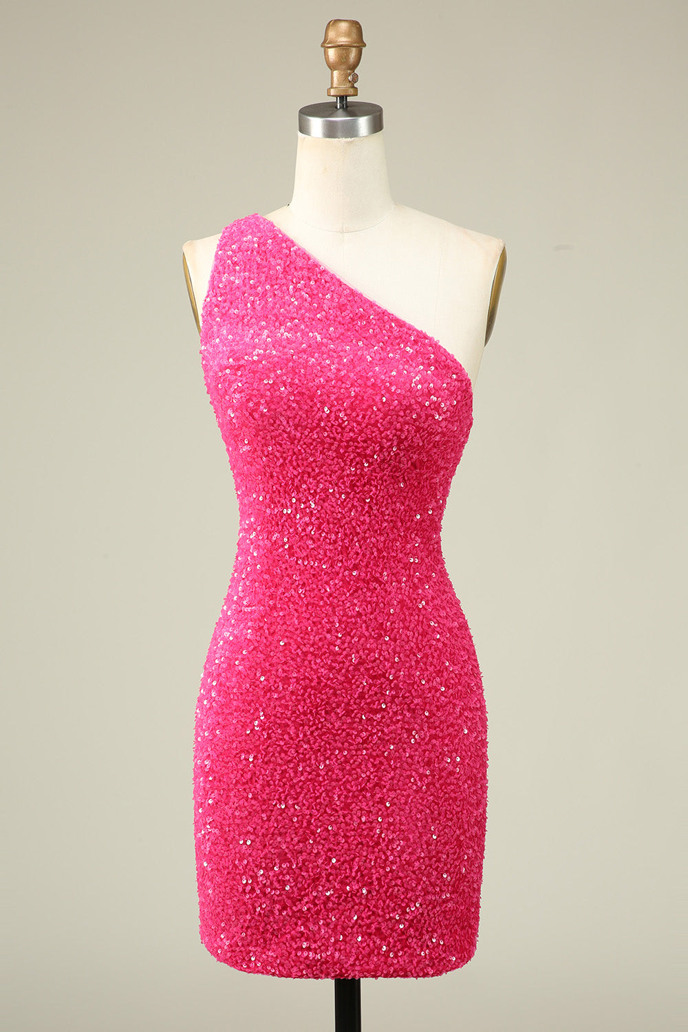 Bling Sheath One Shoulder Fuchsia Sequins Short Homecoming Dress