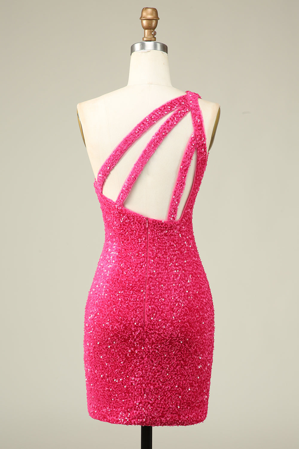 Bling Sheath One Shoulder Fuchsia Sequins Short Homecoming Dress