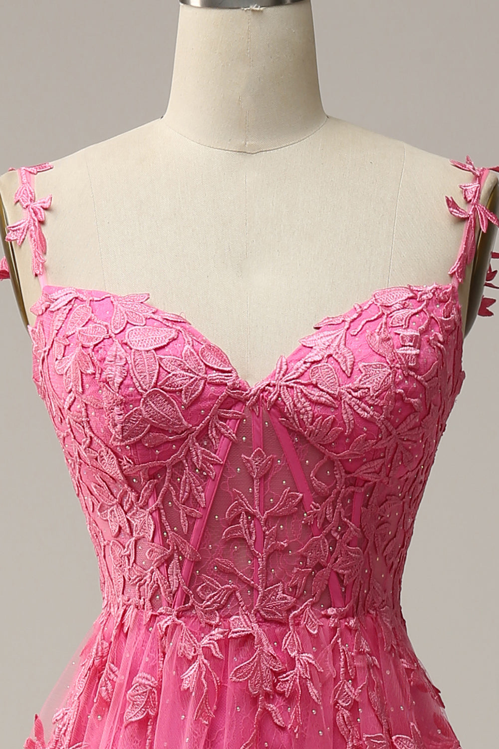 A Line Spaghetti Straps Hot Pink Prom Dress with Appliques