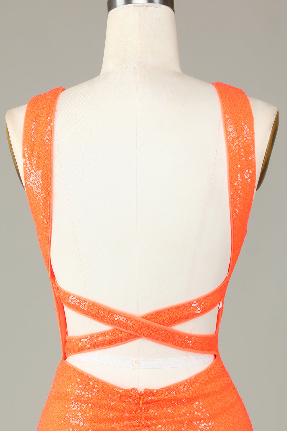 Glitter Orange Halter Backless Sequins Tight Homecoming Dress