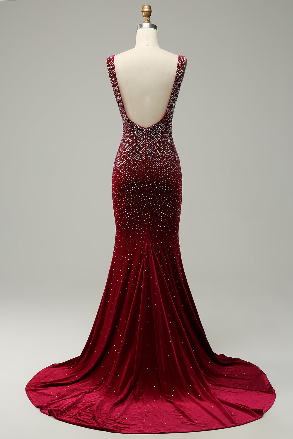 Mermaid Deep V Neck Burgundy Long Prom Dress with Beading