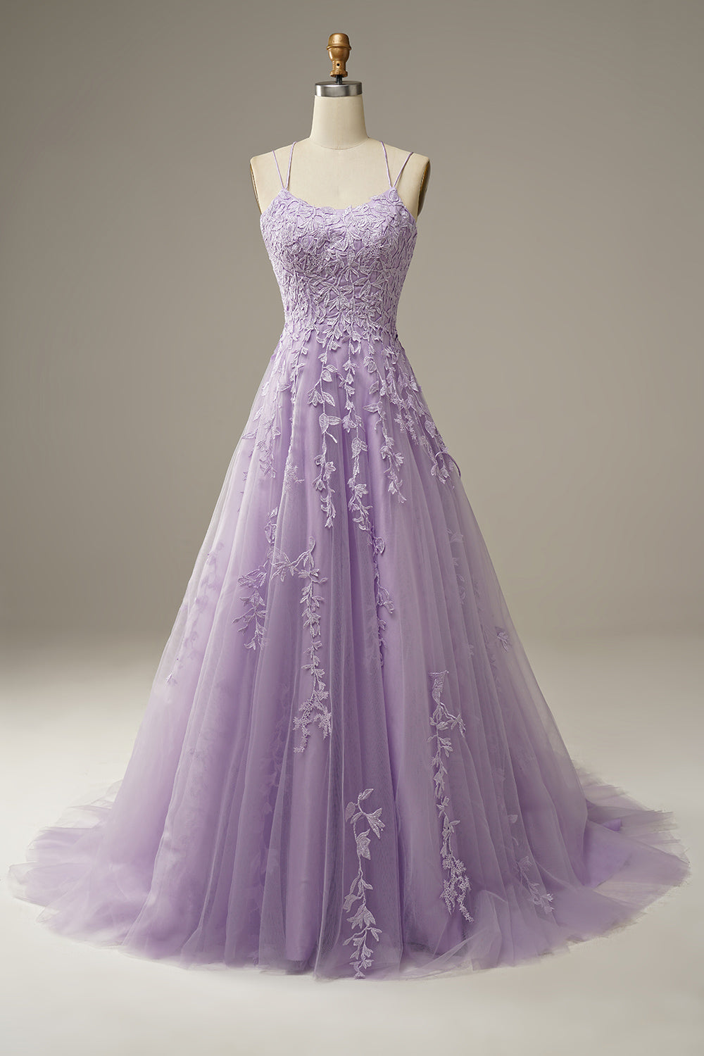 A-Line Purple Spaghetti Straps Long Prom Dress